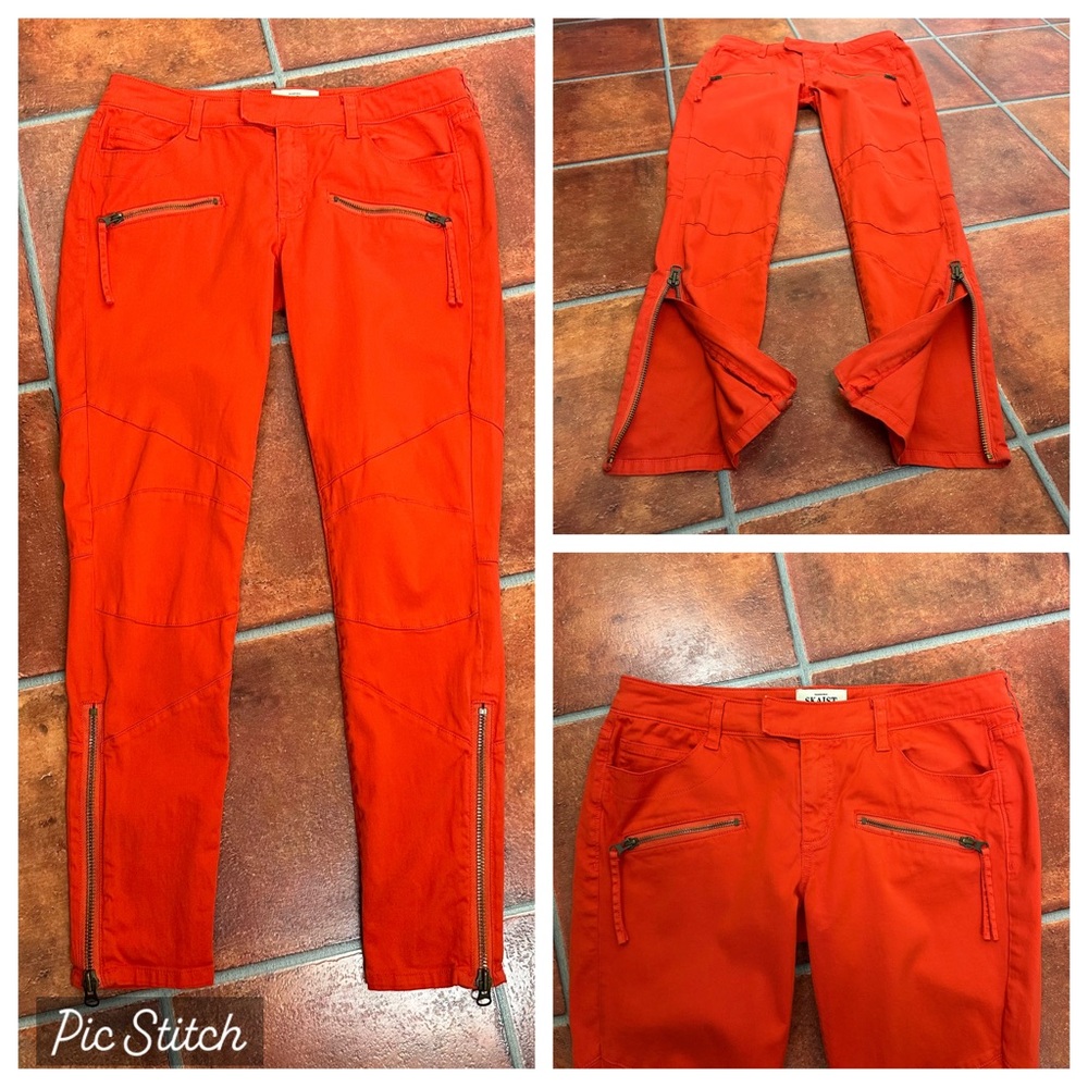 Skaist Taylor Moto-Inspired Pants in Red Tangerine